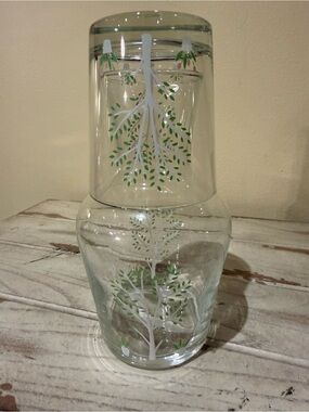 Vintage Alpac France Birch Tree Glass Bedside Carafe & Tumbler Set